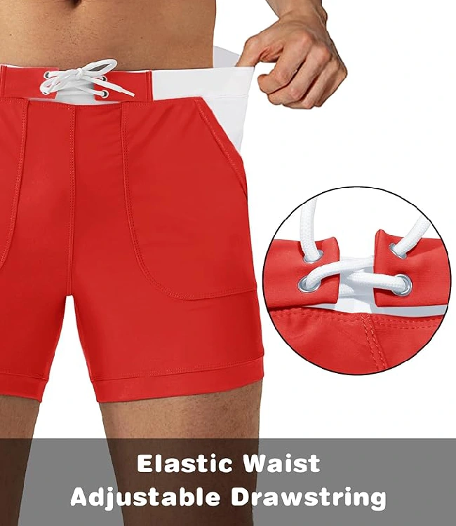 Red Quick-Dry Board Shorts with Mesh Lining & Pockets - Image 3