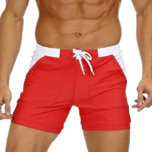 Red Quick-Dry Board Shorts with Mesh Lining & Pockets