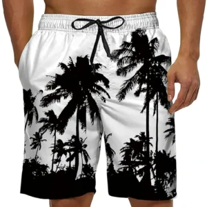 Black White Board Shorts with Mesh Lining, Drawstring & Pockets