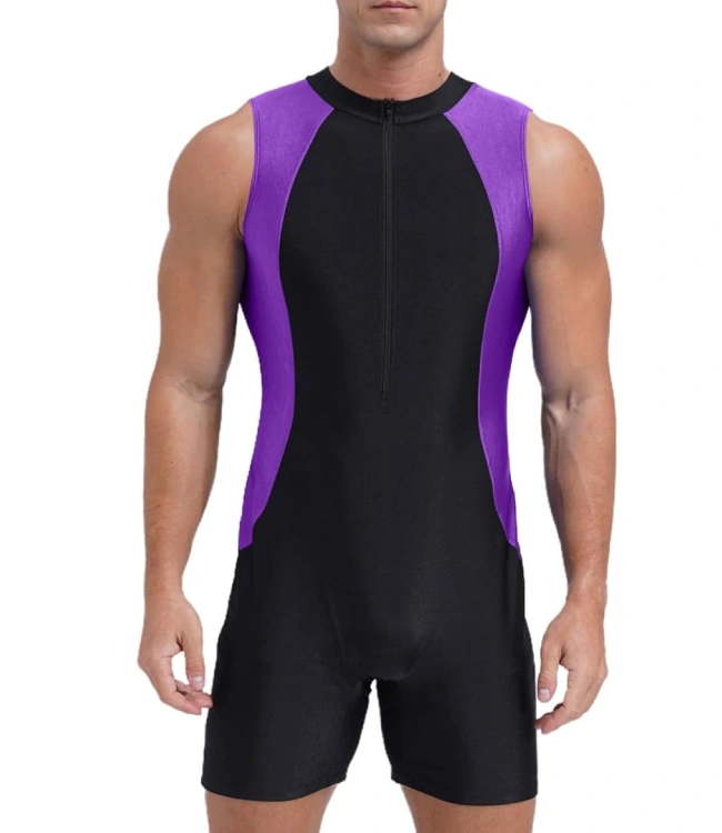 Purple Sleeveless Front-Zip Bathing Suit Shorty Wetsuit