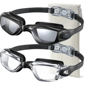 Anti-Fog Pool Goggles with UV400 Protection & No-Leak Seal - Pack of 2