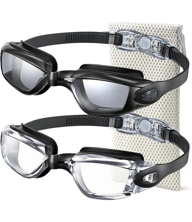 Anti-Fog Pool Goggles with UV400 Protection & No-Leak Seal - Pack of 2
