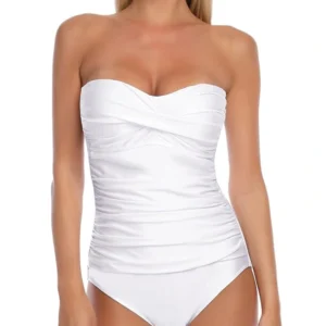 Women’s Twist-Front Shirred One-Piece Swimsuit White